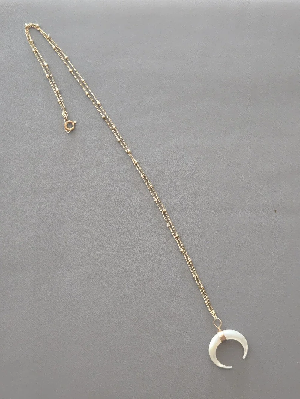 Gold Chain Necklace with Crescent Mother-of-Pearl Pendant - Picture 2 of 3